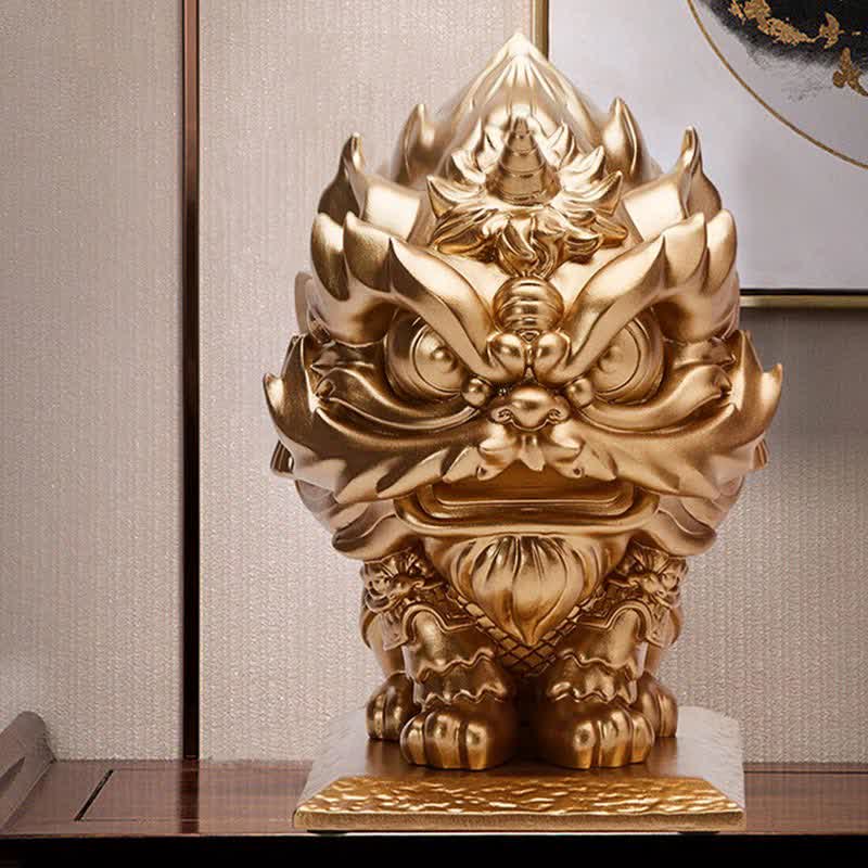 Statue de lion en Buddha Stones en résine résistante pour décoration de maison ou de bureau - Or - image 1