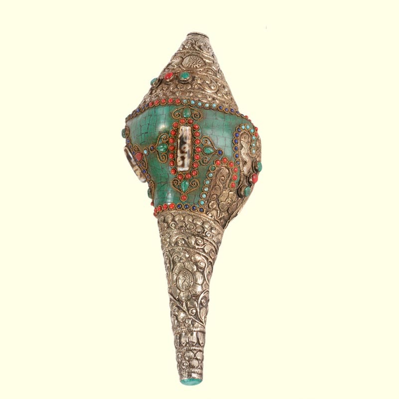Coquille de Bouddha tibétain à double Dorje gravée à la main Shankha Décoration positive de richesse - image 8