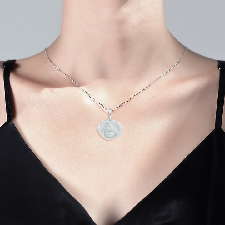 Collier Buddha Stones rieur en jade blanc, pierre de Bouddha, porte-bonheur, chaîne en acier titane - image 7