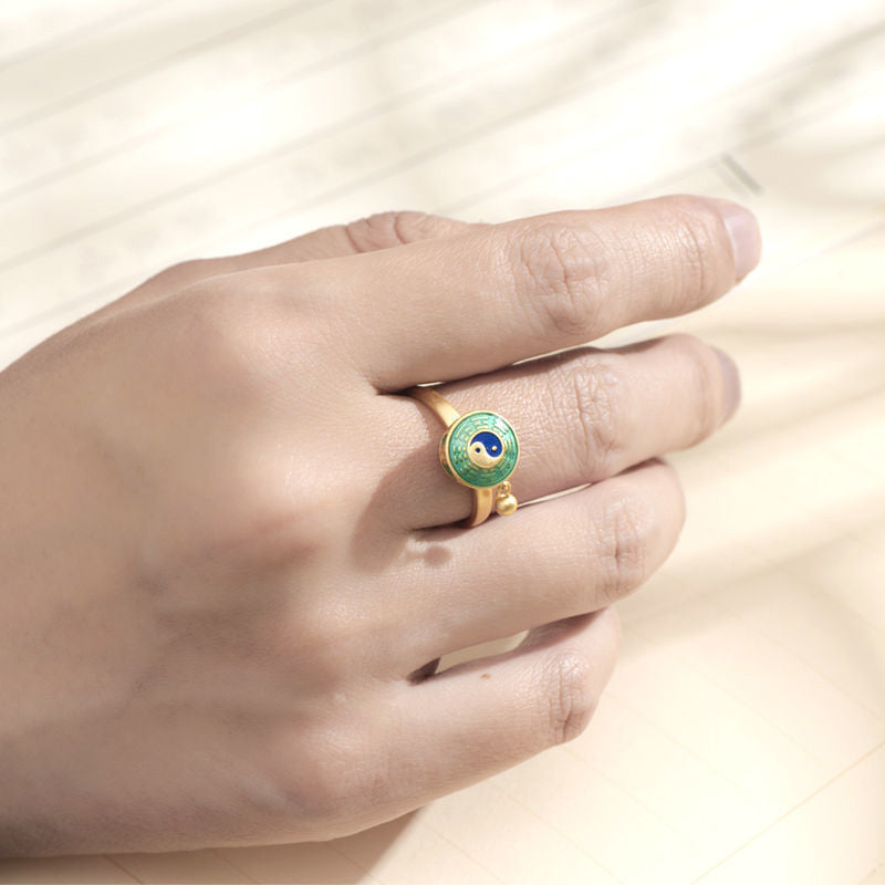 Bague rotative Yin Yang en cuivre pour la chance et la richesse