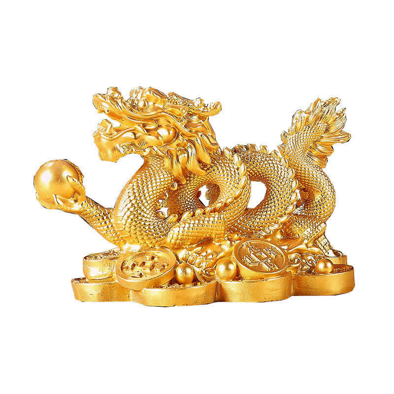 Buddha Stones Feng Shui Dragon Pièce de monnaie en cuivre Richesse Succès Chance Décoration - Or - 11 cm x 6 cm x 7 cm - image 0