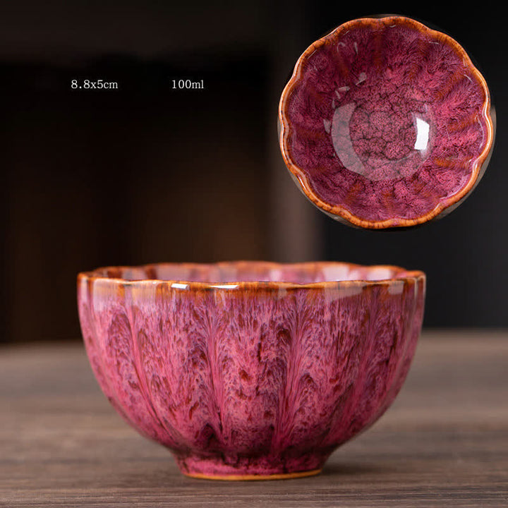 Tasse à thé en céramique à motif de fleurs de pêcher avec Buddha Stones