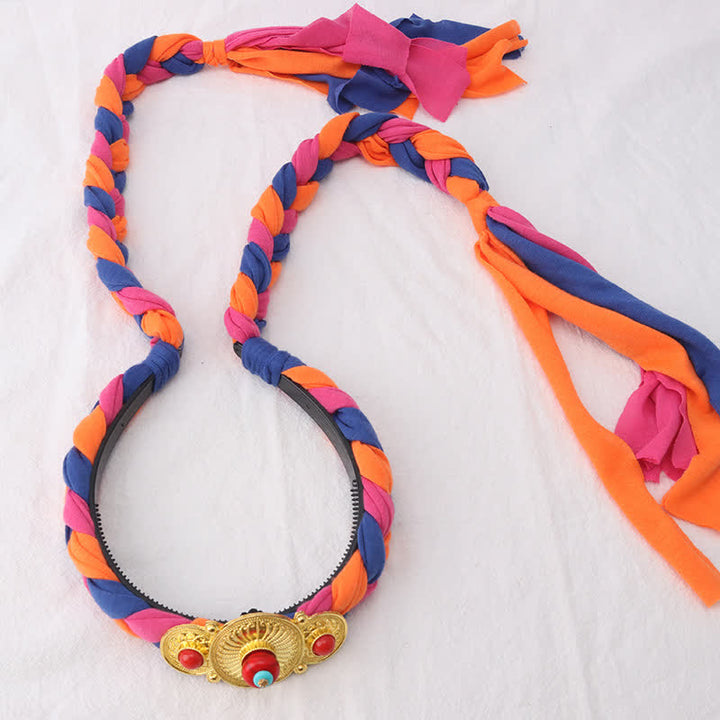 Accessoires pour cheveux en perles à pompon colorées tibétaines - Orange - Trois perles - image 21