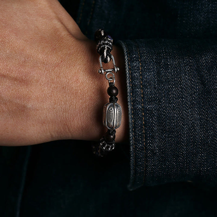 Buddha Stones tressé en argent sterling 925 avec nœud de réincarnation et poisson koï