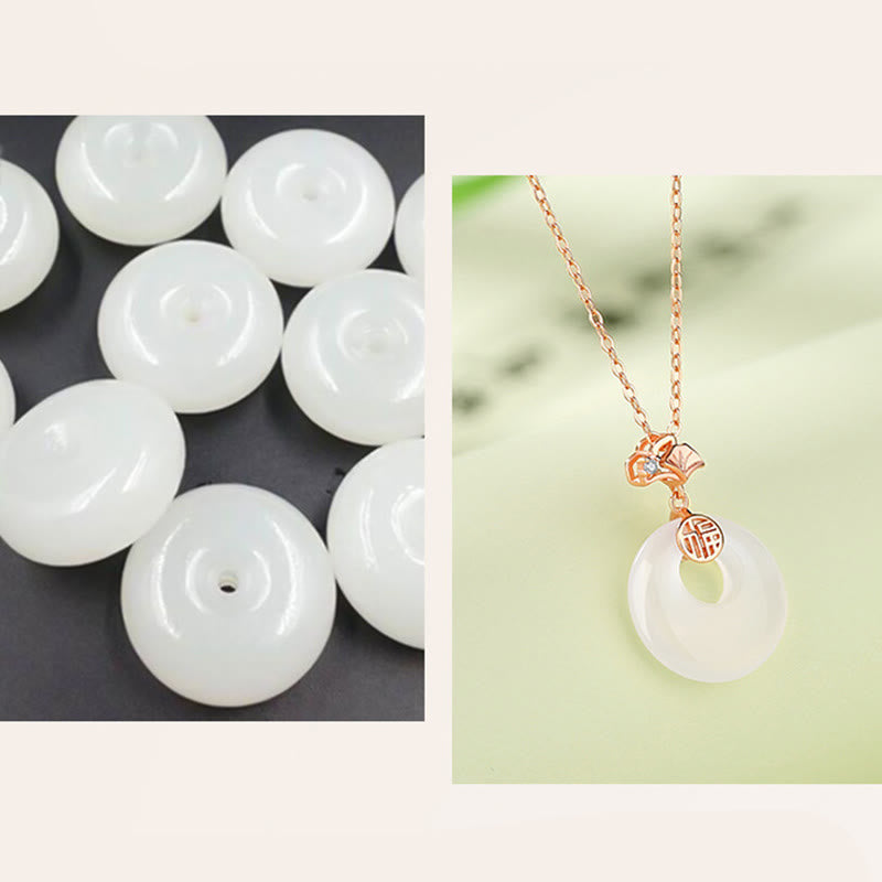 Buddha Stones en argent sterling 925 avec pendentif en forme de feuille de ginkgo, papillon, calcédoine rose, jade Hetian, boucle de paix, caractère Fu, harmonie