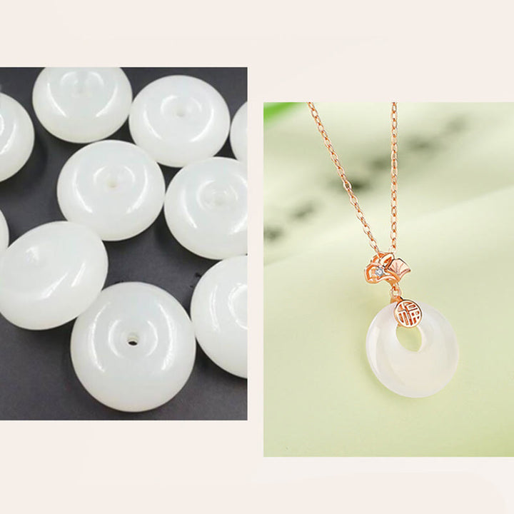 Buddha Stones en argent sterling 925 avec pendentif en forme de feuille de ginkgo, papillon, calcédoine rose, jade Hetian, boucle de paix, caractère Fu, harmonie