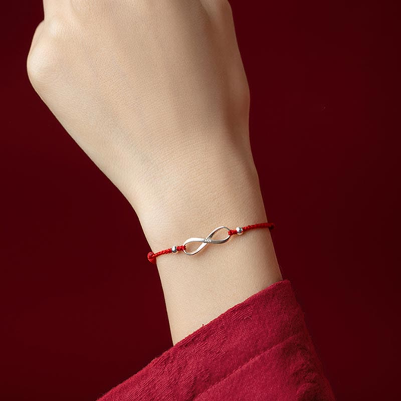 Bracelet de cheville en argent sterling 925 Buddha Stones et nœud sans fin, protection, chance, cordon rouge