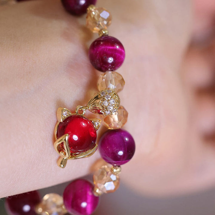 Bracelet de protection et de confiance en soi en œil de tigre rouge PiXiu Fox Buddha Stones - image 2