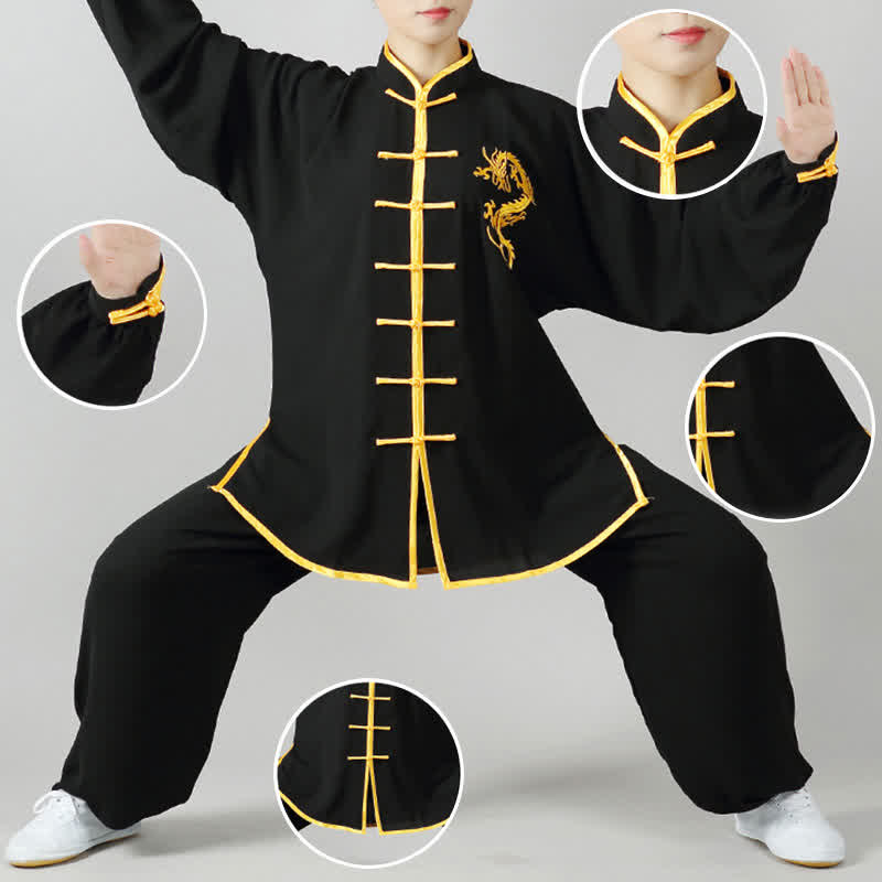 Ensemble de vêtements unisexes brodés avec Buddha Stones et dragon Qi Gong Zen, pratique spirituelle, méditation, prière