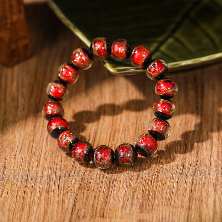 Bracelet tibétain classique en perles de verre Liuli avec Buddha Stones