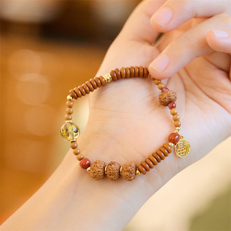 Bracelet de richesse en Buddha Stones tibétaines Bodhi Seed Onyx noir Quartz fumé Om Mani Padme Hum Fu