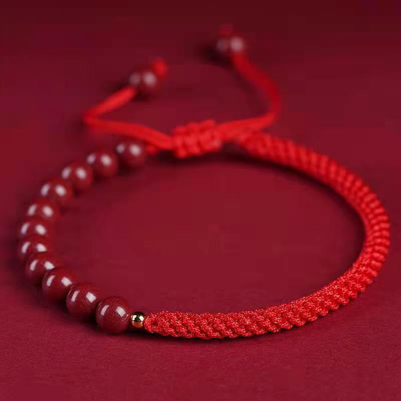 Bracelet en corde de bénédiction avec nœud King Kong en cinabre naturel et Buddha Stones