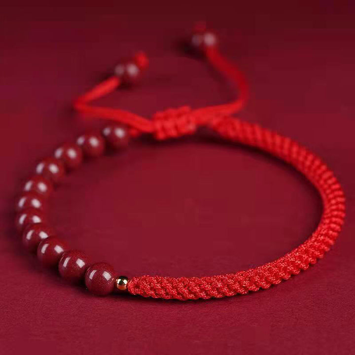 Bracelet en corde de bénédiction avec nœud King Kong en cinabre naturel et Buddha Stones