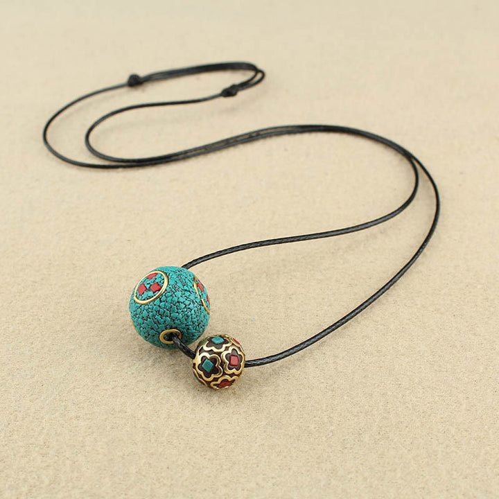 Collier avec Buddha Stones et double perle turquoise tibétaine pour la protection et la force