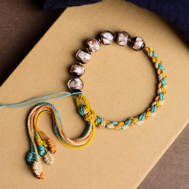Bracelet tressé en perles de verre Liuli multicolores fait à la main avec Buddha Stones