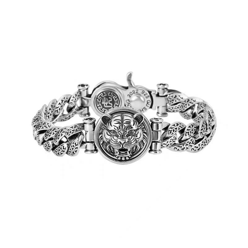 Bracelet énergétique porte-bonheur gravé avec motif floral de la dynastie Tang et Buddha Stones