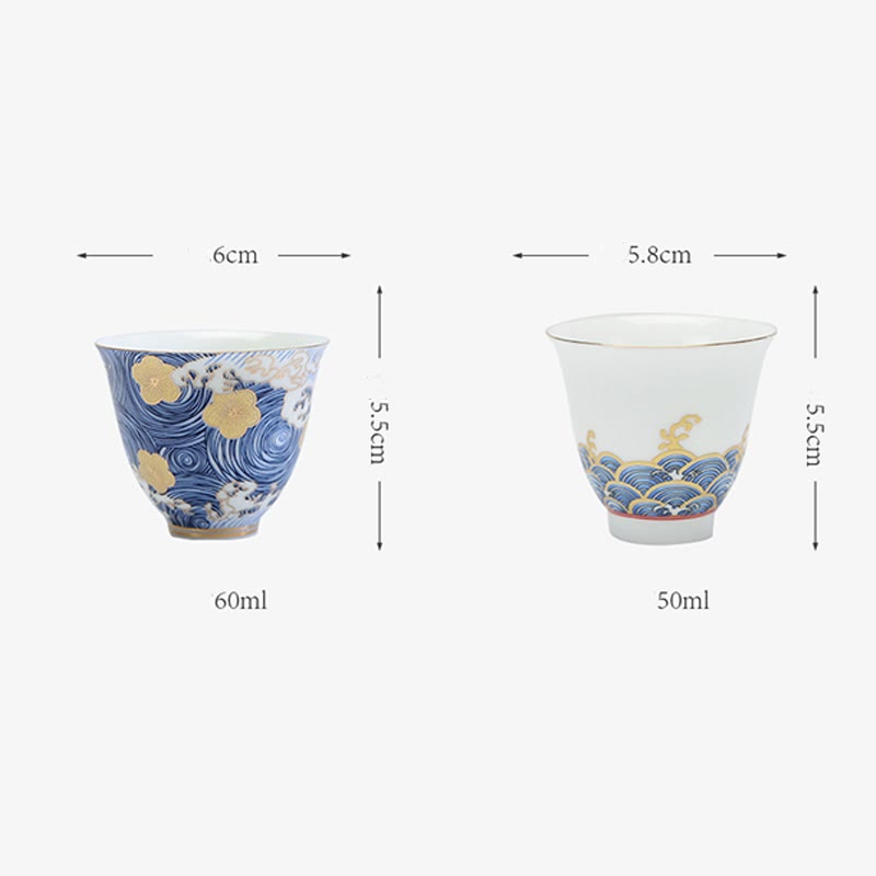 Tasse à thé en céramique avec Buddha Stones et vagues de l'océan vintage