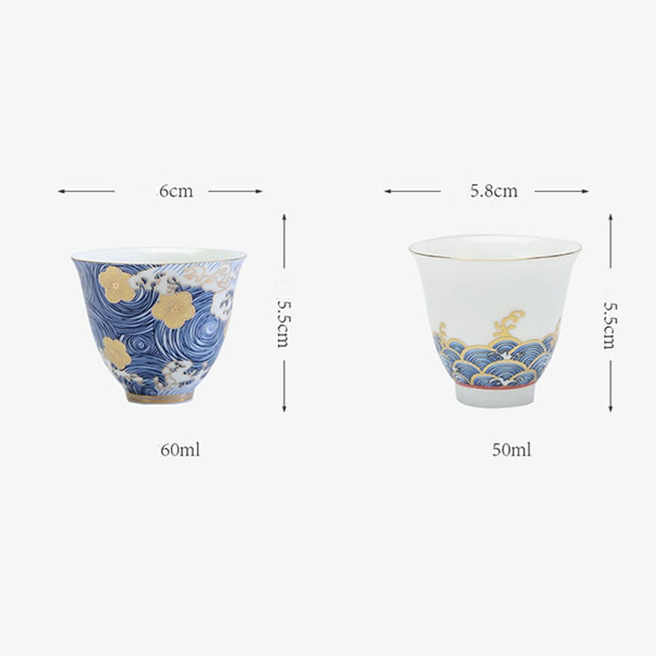 Tasse à thé en céramique avec Buddha Stones et vagues de l'océan vintage
