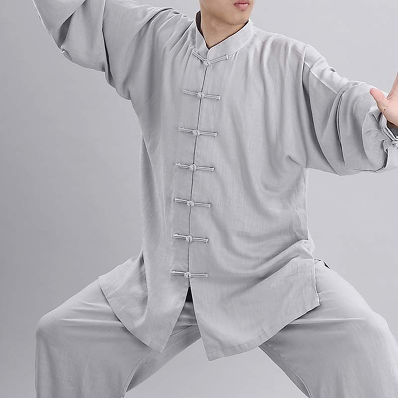 Ensemble de vêtements unisexe brodés Buddha Stones, méditation, prière zen, Tai Chi spirituel, Qigong - Manches longues gris clair - US12，UK/AU16，EU44 (2XL) - image 3
