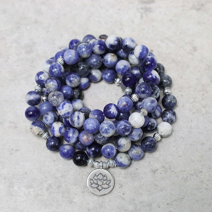 Collier et bracelet en aventurine bleue naturelle Buddha Stones et lotus de la paix