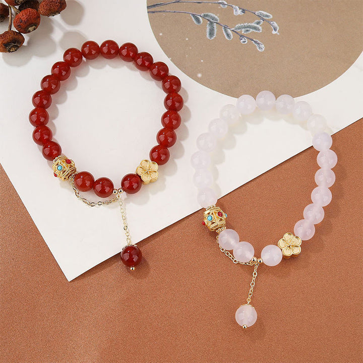 Bracelet d'acceptation de soi en agate rouge naturelle et agate blanche en fleur de pêcher