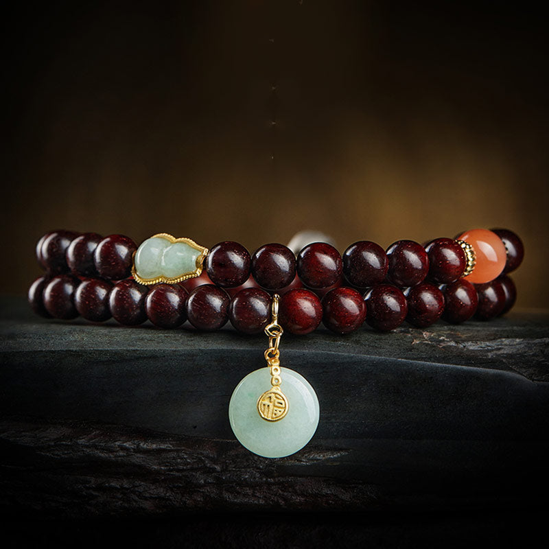 Buddha Stones Zodiaque chinois Bouddha natal Petite feuille Bois de santal rouge Jade Agate rouge Bracelet apaisant PiXiu