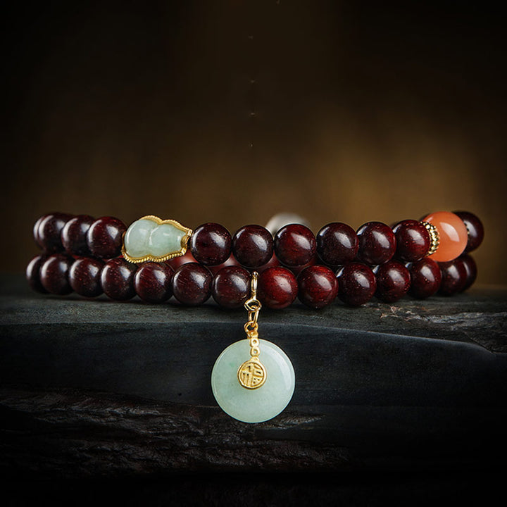 Buddha Stones Zodiaque chinois Bouddha natal Petite feuille Bois de santal rouge Jade Agate rouge Bracelet apaisant PiXiu