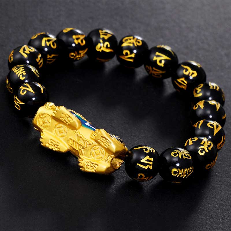 Bracelet Feng Shui PiXiu Obsidienne Om Mani Padme Hum Richesse