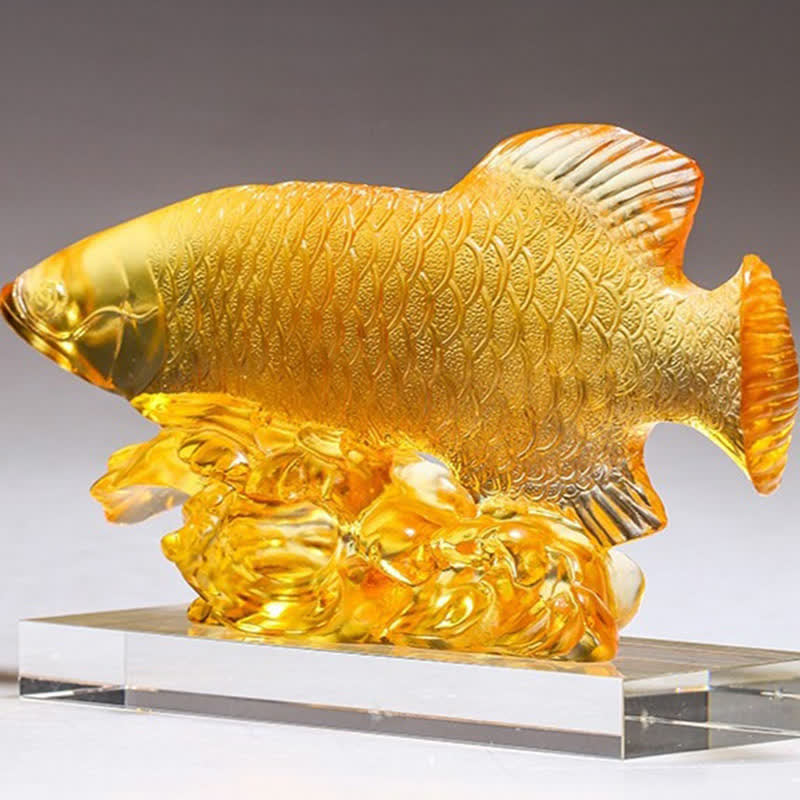 Pièce d'art en cristal de poisson Koi faite à la main Liuli, décoration de bureau à domicile porte-bonheur