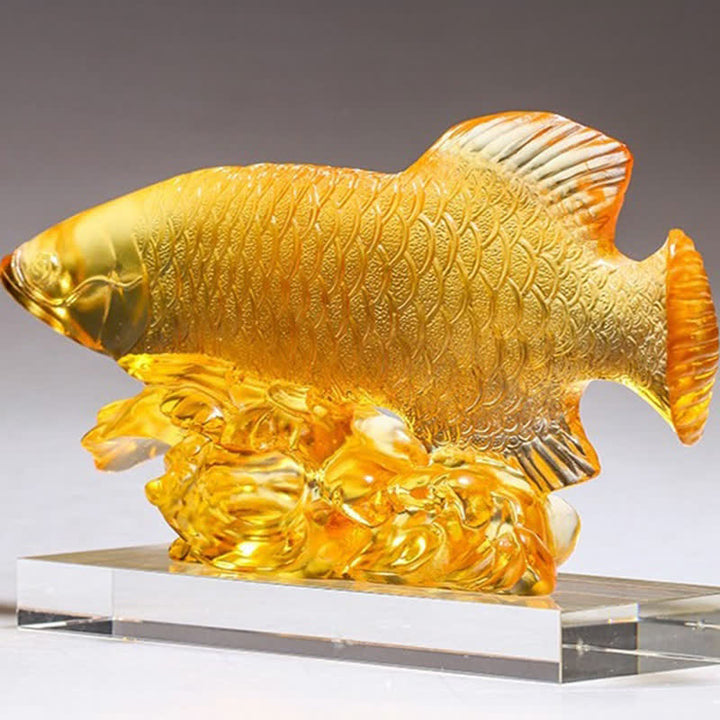 Pièce d'art en cristal de poisson Koi faite à la main Liuli, décoration de bureau à domicile porte-bonheur