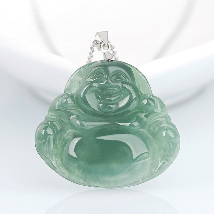 Collier Buddha Stones, symbole de protection et de sérénité, chaîne en acier titane. - Jade - image 0
