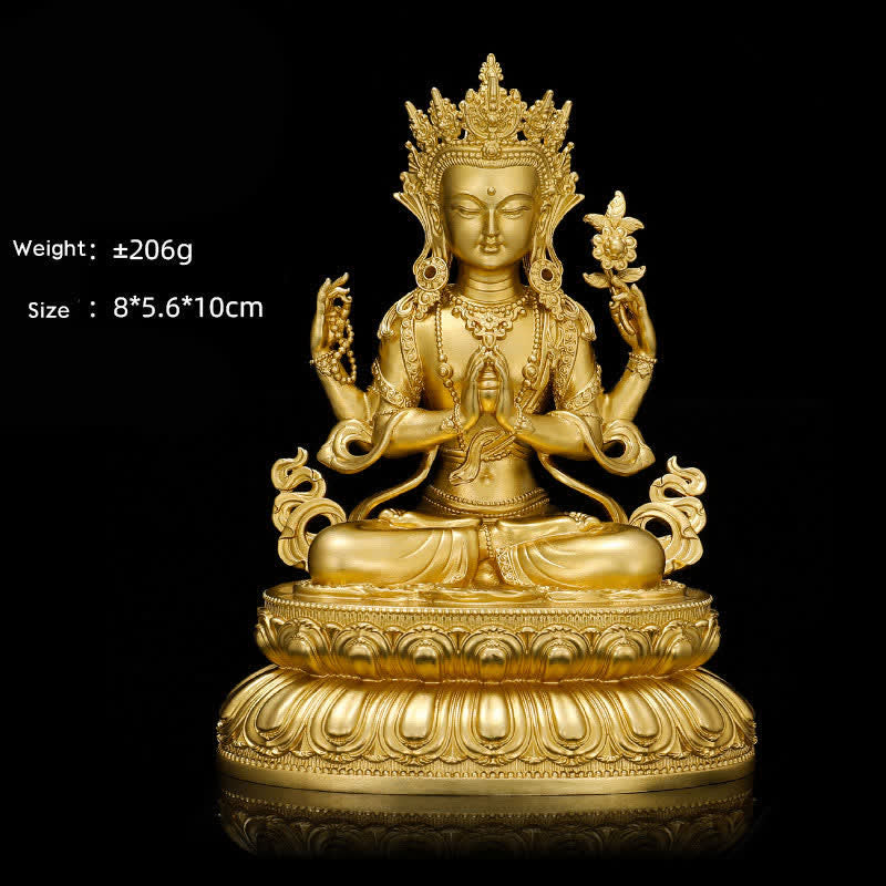 Figurine de Bouddha de médecine Amitabha Shakyamuni Statue de sérénité en cuivre Décoration de la maison - Avalokitesvara à quatre bras de 10 cm - image 12