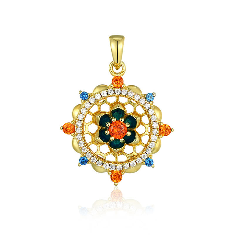 Collier pendentif en argent sterling 925 Buddha Stones et fleur de lotus en zircon coloré pour nouveau départ