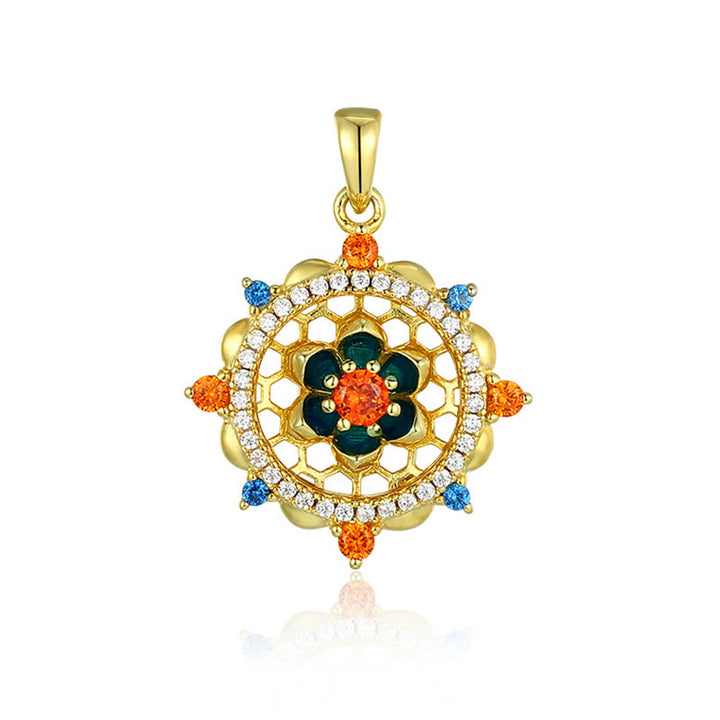 Collier pendentif en argent sterling 925 Buddha Stones et fleur de lotus en zircon coloré pour nouveau départ