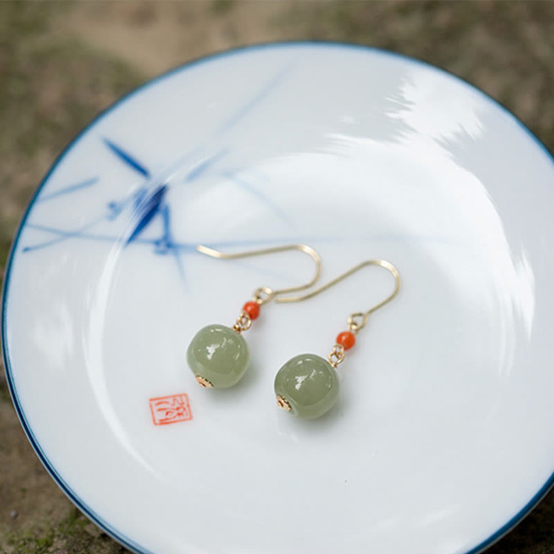 Boucles d'oreilles pendantes porte-bonheur en jade rouge Hetian plaqué or 14 carats et argent sterling 925 avec Buddha Stones - image 5