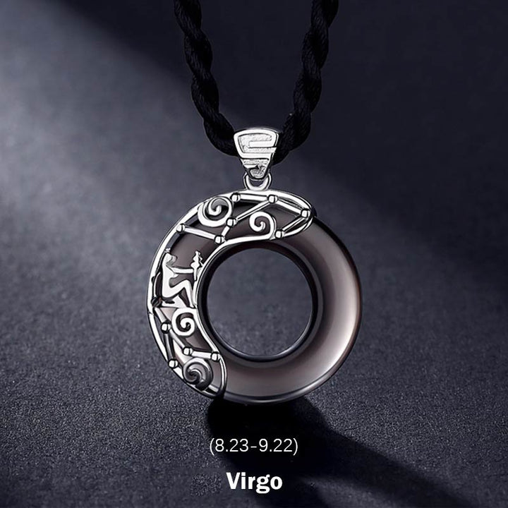 Collier pendentif rond en obsidienne glacée avec 12 constellations du zodiaque de Buddha Stones - Vierge - Corde - image 11
