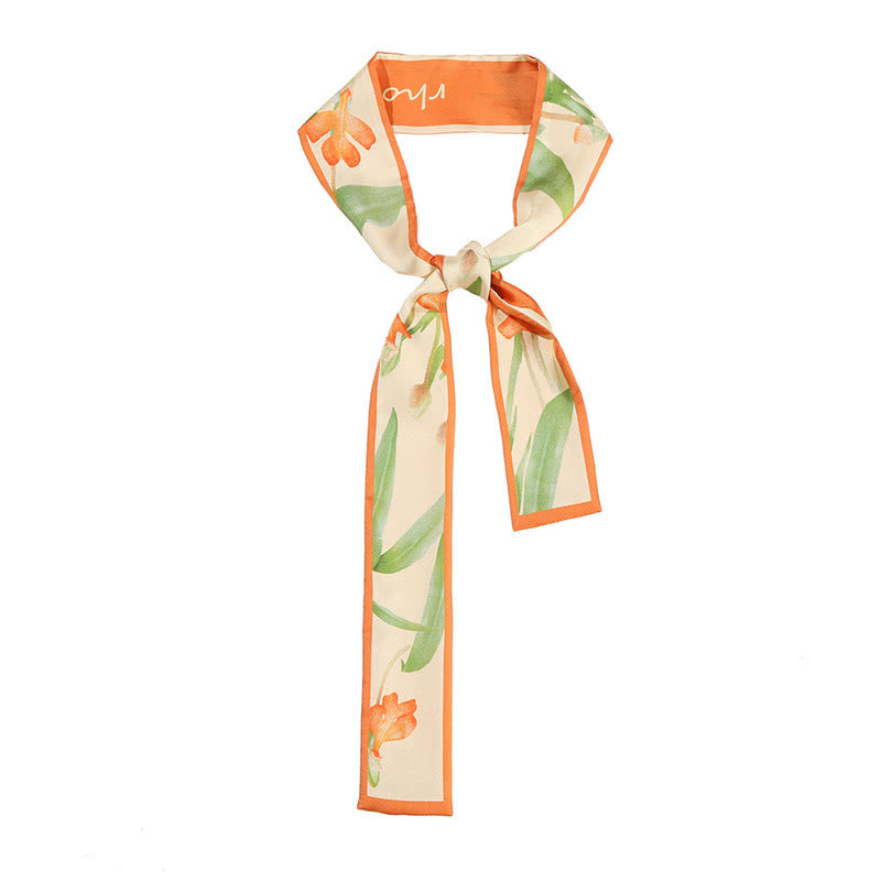 Foulard pour cheveux en soie 100 % mûre avec Buddha Stones, fresques de Dunhuang, montagnes, coucher de soleil, motif floral