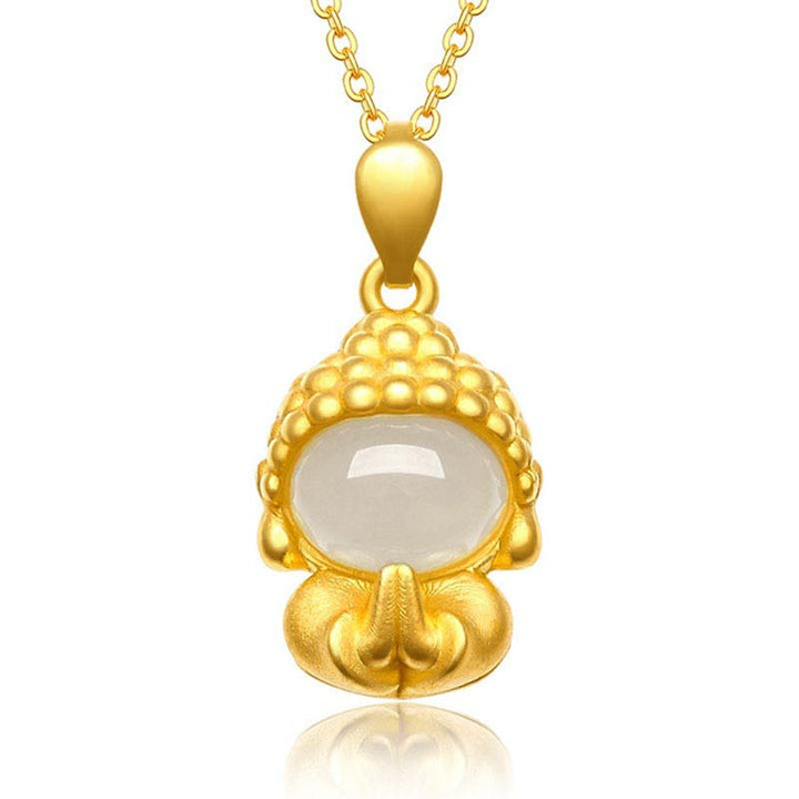 Collier avec pendentif Bouddha en jade blanc et succès - Jade blanc - image 1