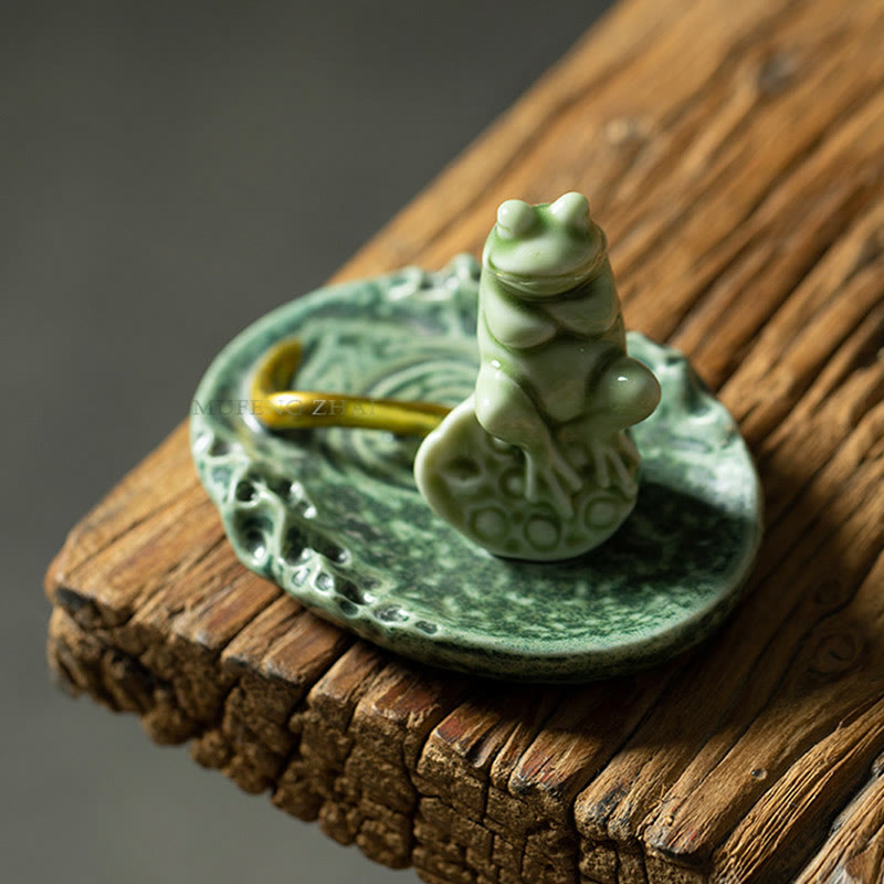 Brûleur d'encens en céramique avec motif de grenouille et de méditation en forme de Buddha Stones