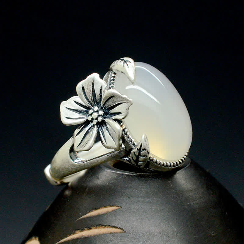 Bague d'harmonie positive en argent sterling 990 avec calcédoine naturelle et prune - image 1