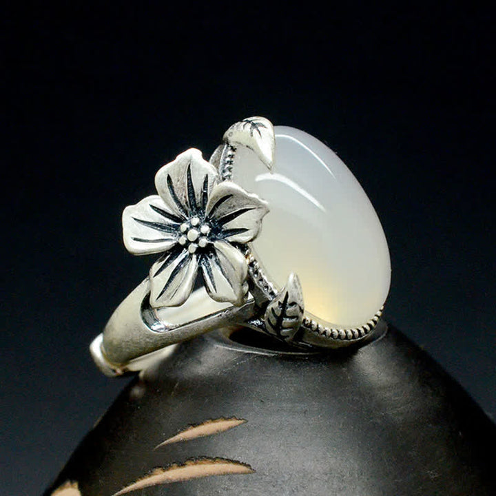 Bague d'harmonie positive en argent sterling 990 avec calcédoine naturelle et prune - image 1