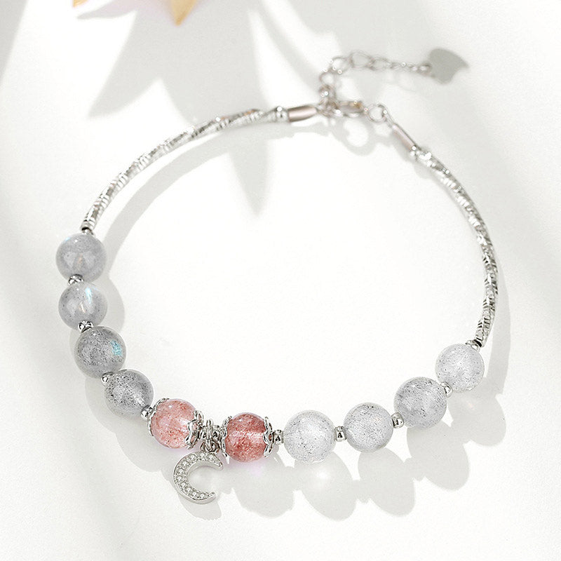 Bracelet porte-bonheur en pierre de lune et quartz fraise Buddha Stones - image 2