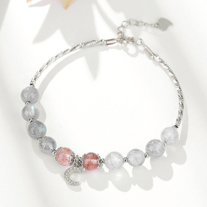 Bracelet porte-bonheur en pierre de lune et quartz fraise Buddha Stones - image 2