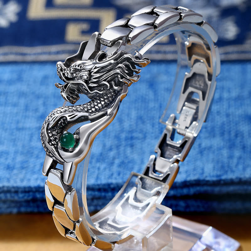Bracelet de réussite gravé à motif de dragon vintage Buddha Stones