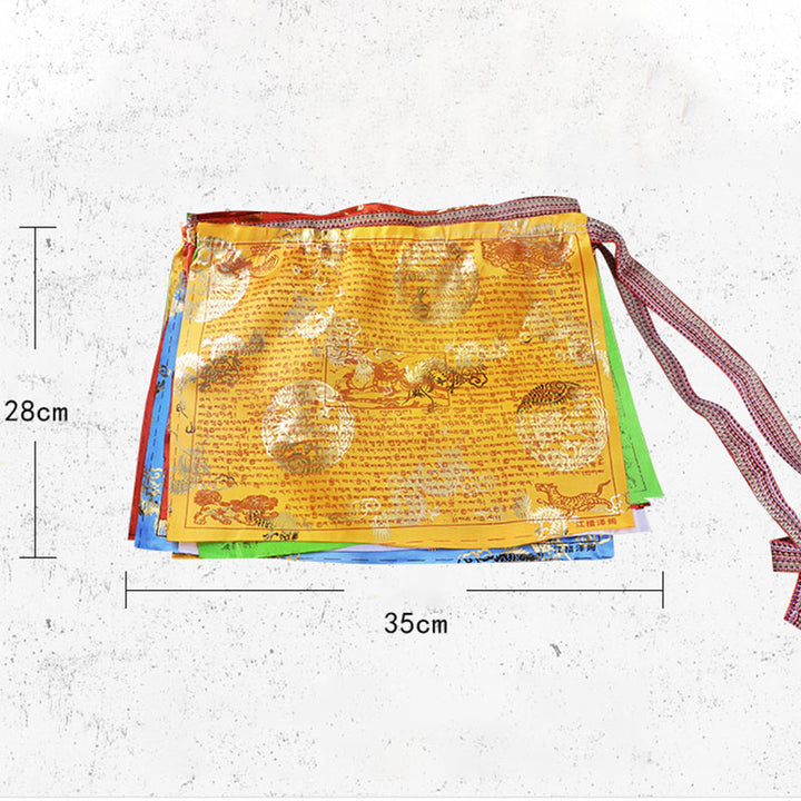 Drapeaux de prière décoratifs d'extérieur, motif dragon et cheval du vent tibétain à 5 couleurs, lot de 20. - image 12