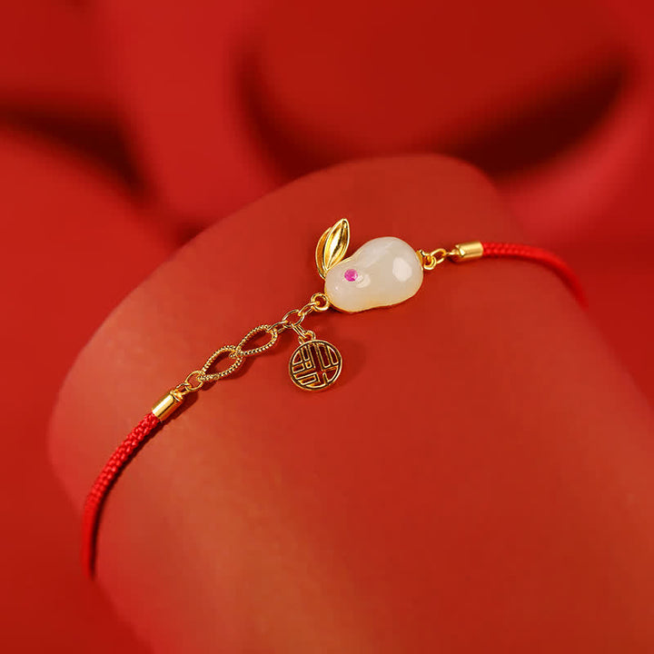 Bracelet en argent sterling 925 avec cordon rouge et jade blanc Hetian de l'année du lapin
