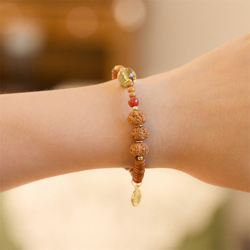 Bracelet de richesse en Buddha Stones tibétaines Bodhi Seed Onyx noir Quartz fumé Om Mani Padme Hum Fu