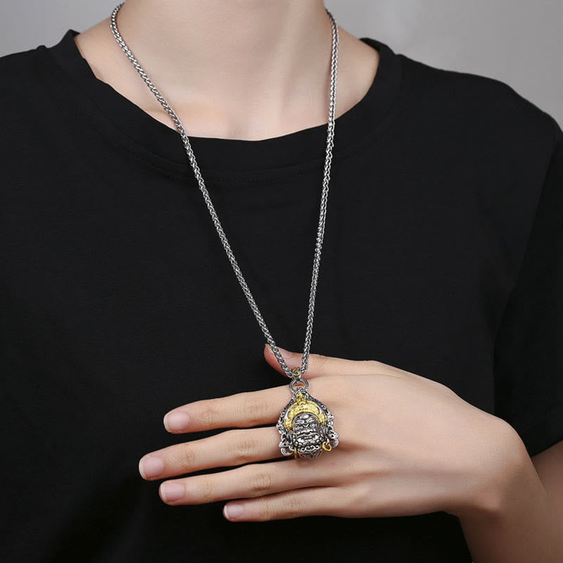 Collier pendentif porte-bonheur en cuivre avec amulette jaune du dieu de la richesse et des Buddha Stones