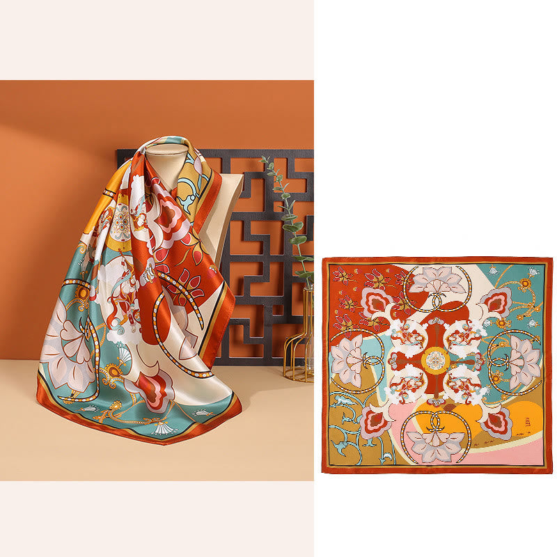 Foulard pour cheveux en soie de mûrier 100 % Buddha Stones et scène pastorale en montgolfière - Fleur multicolore - image 21