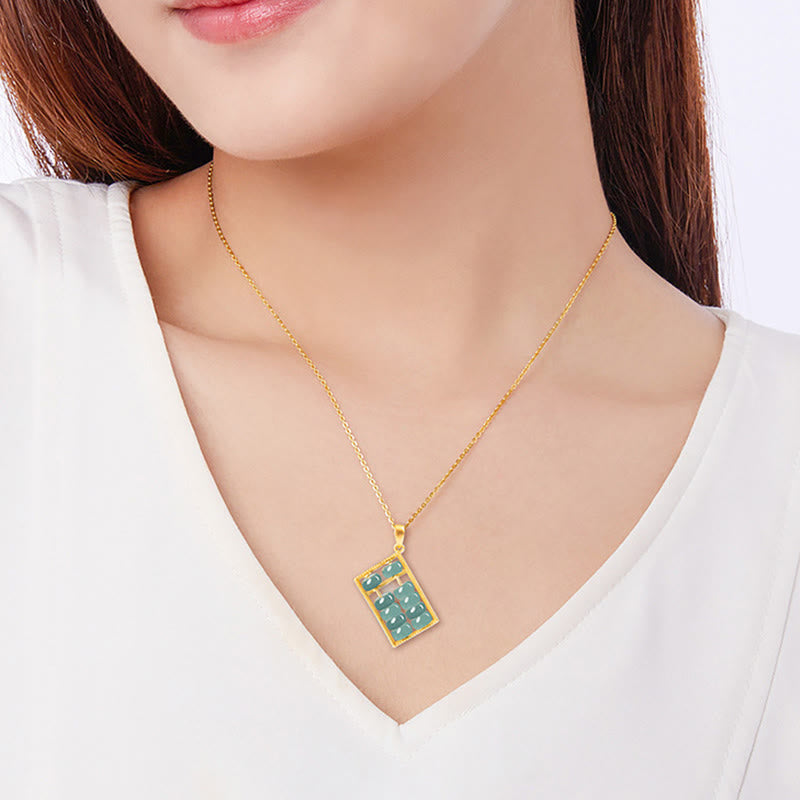 Collier pendentif en argent sterling 925 avec Buddha Stones et jade naturel à motif boulier